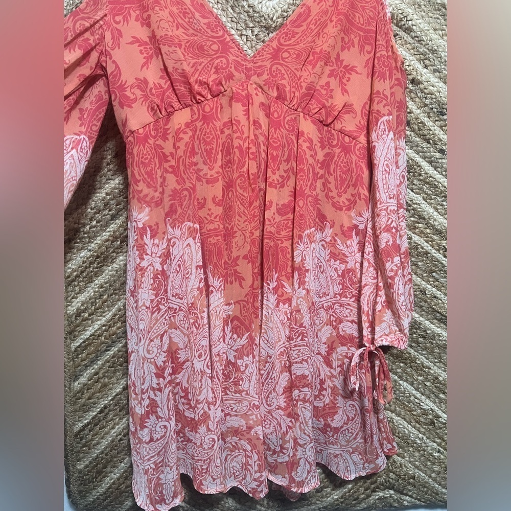 Free People Women's Penny Lover Cold Shoulder Orange Paisley Dress,Size M - Picture 2 of 14
